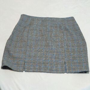 SHEIN Gray Plaid   Pencil Mini Skirt.Zipper On The Side .